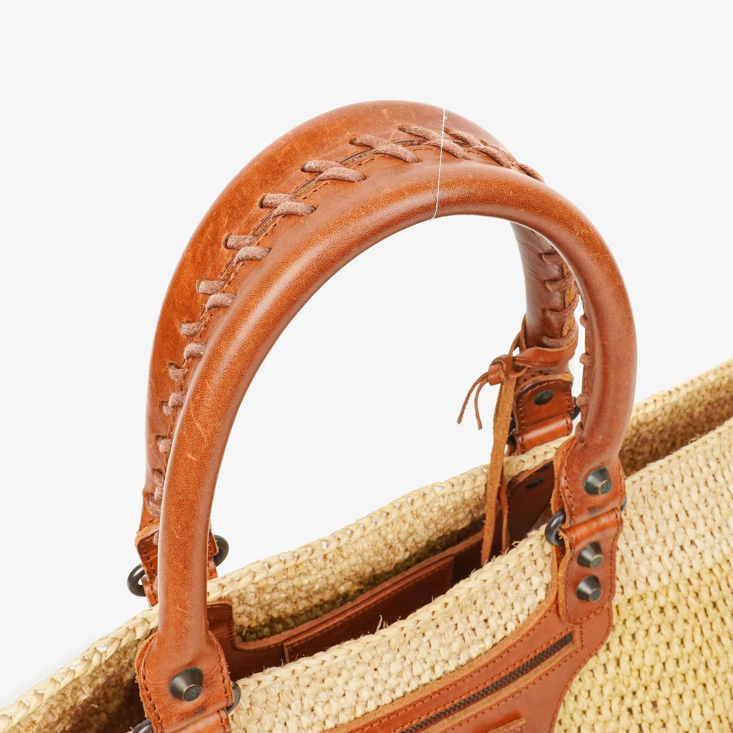 Balenciaga Large Panier Tragetasche aus geflochtenem Raffia und braunem Leder