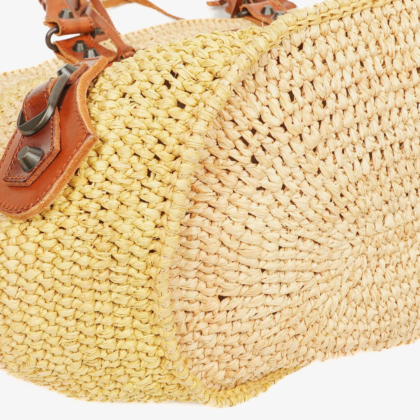 Balenciaga Large Panier Tragetasche aus geflochtenem Raffia und braunem Leder
