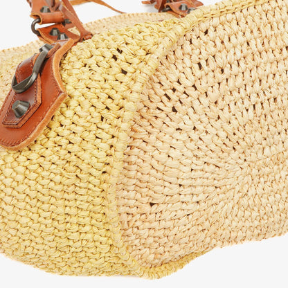 Balenciaga Large Panier Tragetasche aus geflochtenem Raffia und braunem Leder
