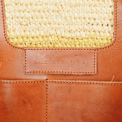 Balenciaga Large Panier Tragetasche aus geflochtenem Raffia und braunem Leder