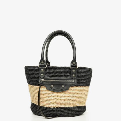 Balenciaga Panier Tote aus geflochtenem Rafia in Natur/Schwarz