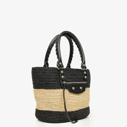 Balenciaga Panier Tote aus geflochtenem Rafia in Natur/Schwarz
