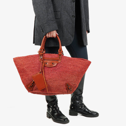 Balenciaga Panier Tote Bag aus geflochtenem Rafia und Leder