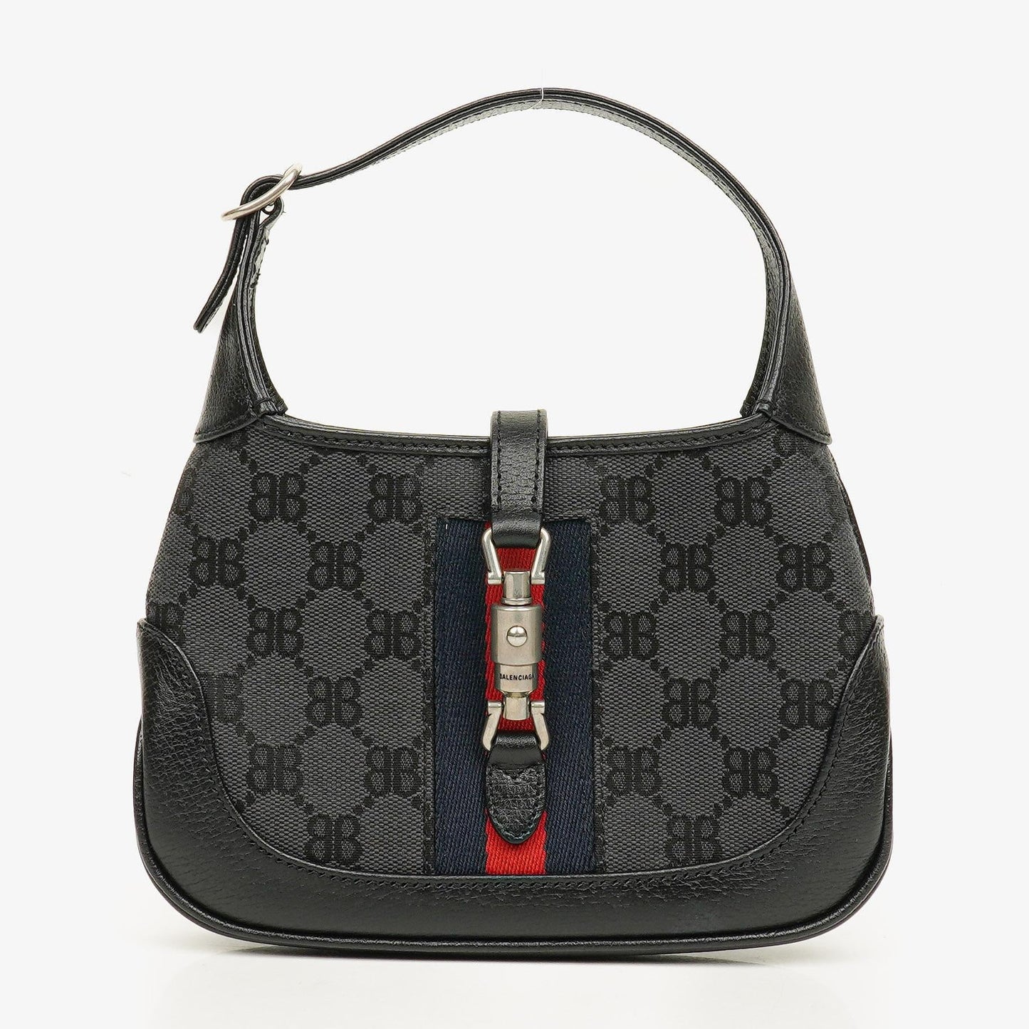 Balenciaga x Gucci The Hacker Project 1961 Mini Jackie Tasche aus schwarzem/grauem Canvas und Leder