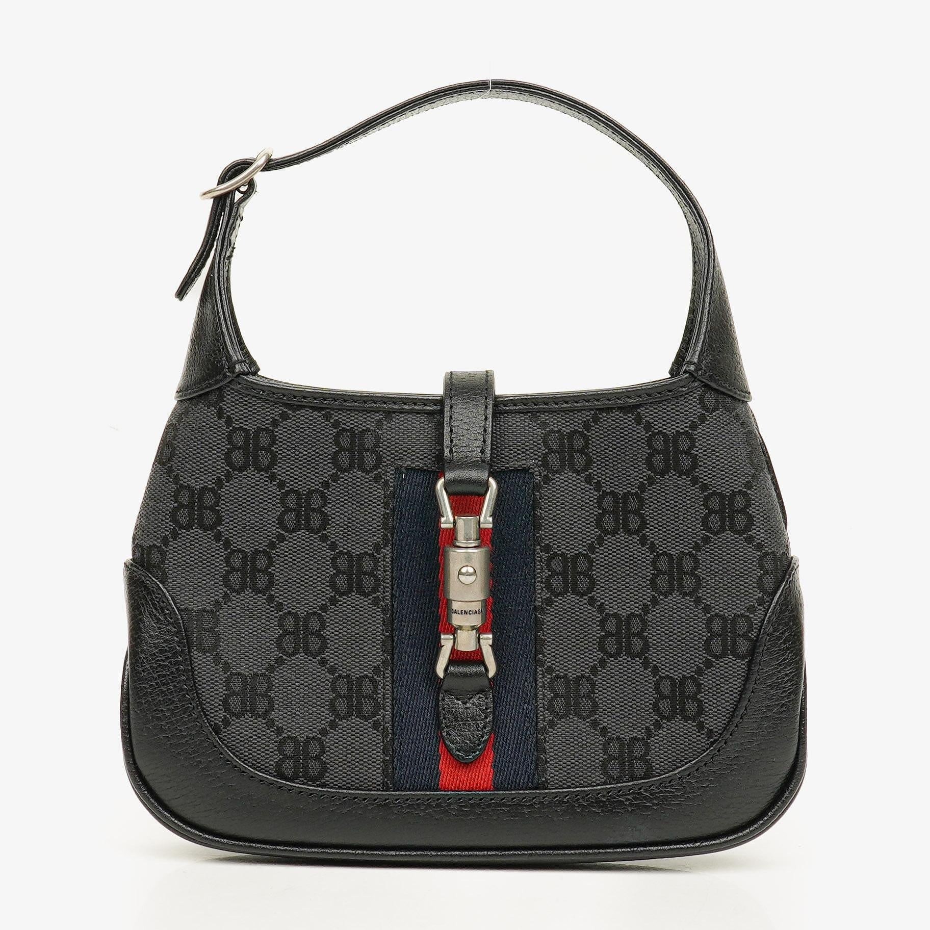 Balenciaga x Gucci The Hacker Project 1961 Mini Jackie Tasche aus schwarzem/grauem Canvas und Leder