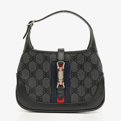 Balenciaga x Gucci The Hacker Project 1961 Mini Jackie Tasche aus schwarzem/grauem Canvas und Leder