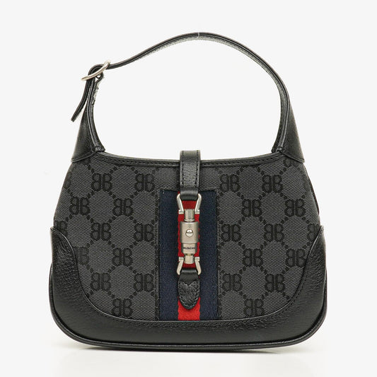 Balenciaga x Gucci The Hacker Project 1961 Mini Jackie Tasche aus schwarzem/grauem Canvas und Leder