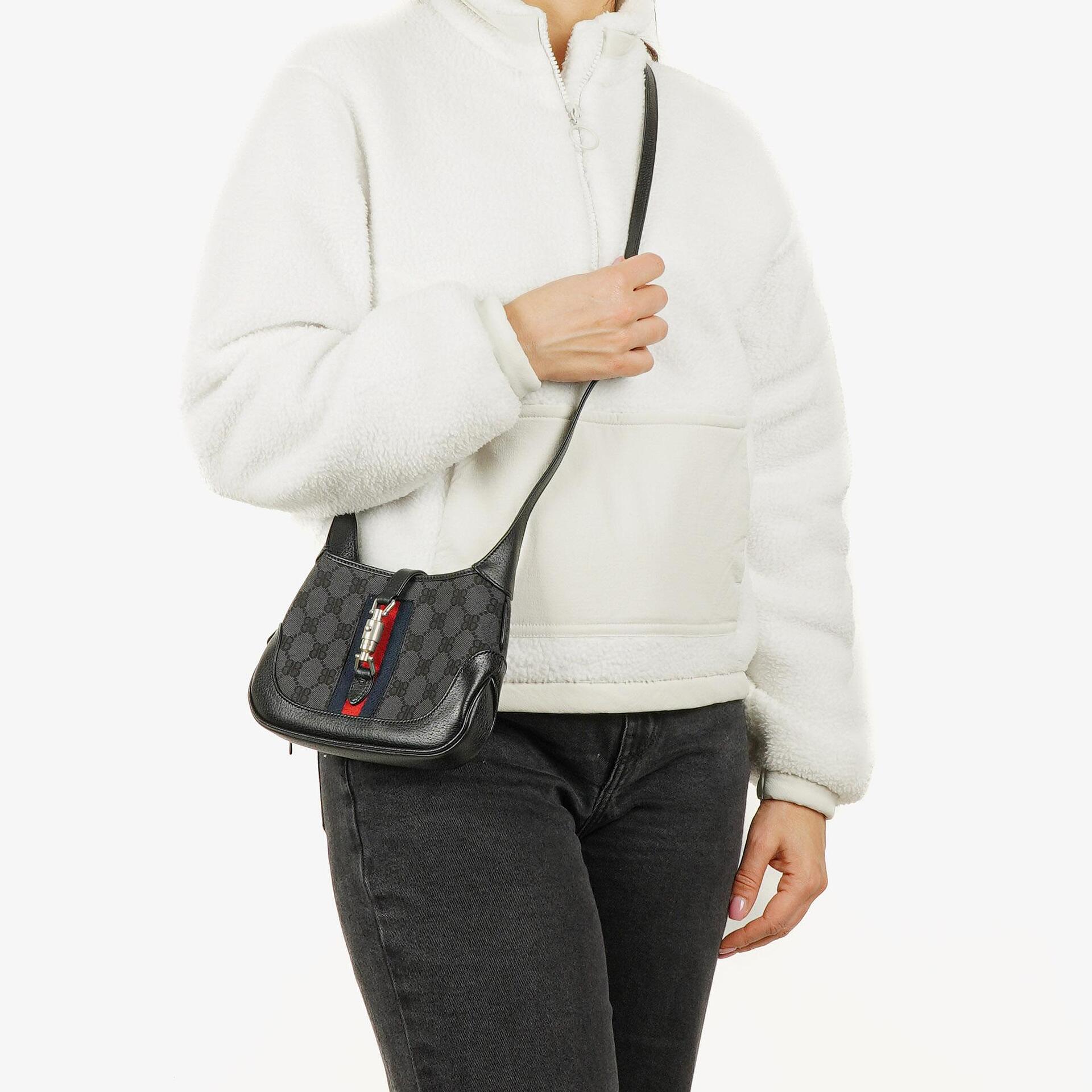 Balenciaga x Gucci The Hacker Project 1961 Mini Jackie Tasche aus schwarzem/grauem Canvas und Leder