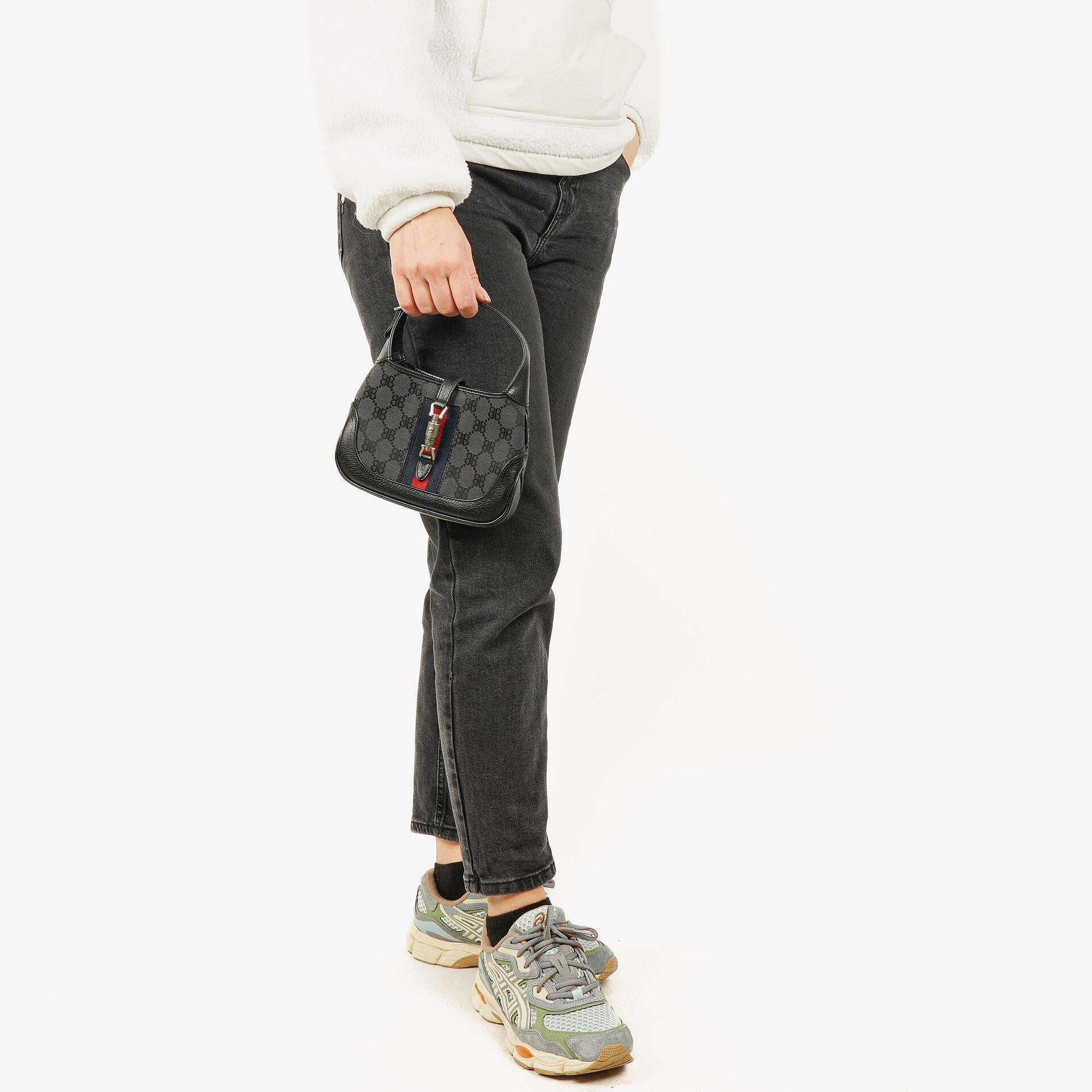 Balenciaga x Gucci The Hacker Project 1961 Mini Jackie Tasche aus schwarzem/grauem Canvas und Leder