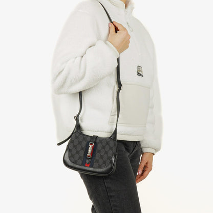 Balenciaga x Gucci The Hacker Project 1961 Mini Jackie Tasche aus schwarzem/grauem Canvas und Leder