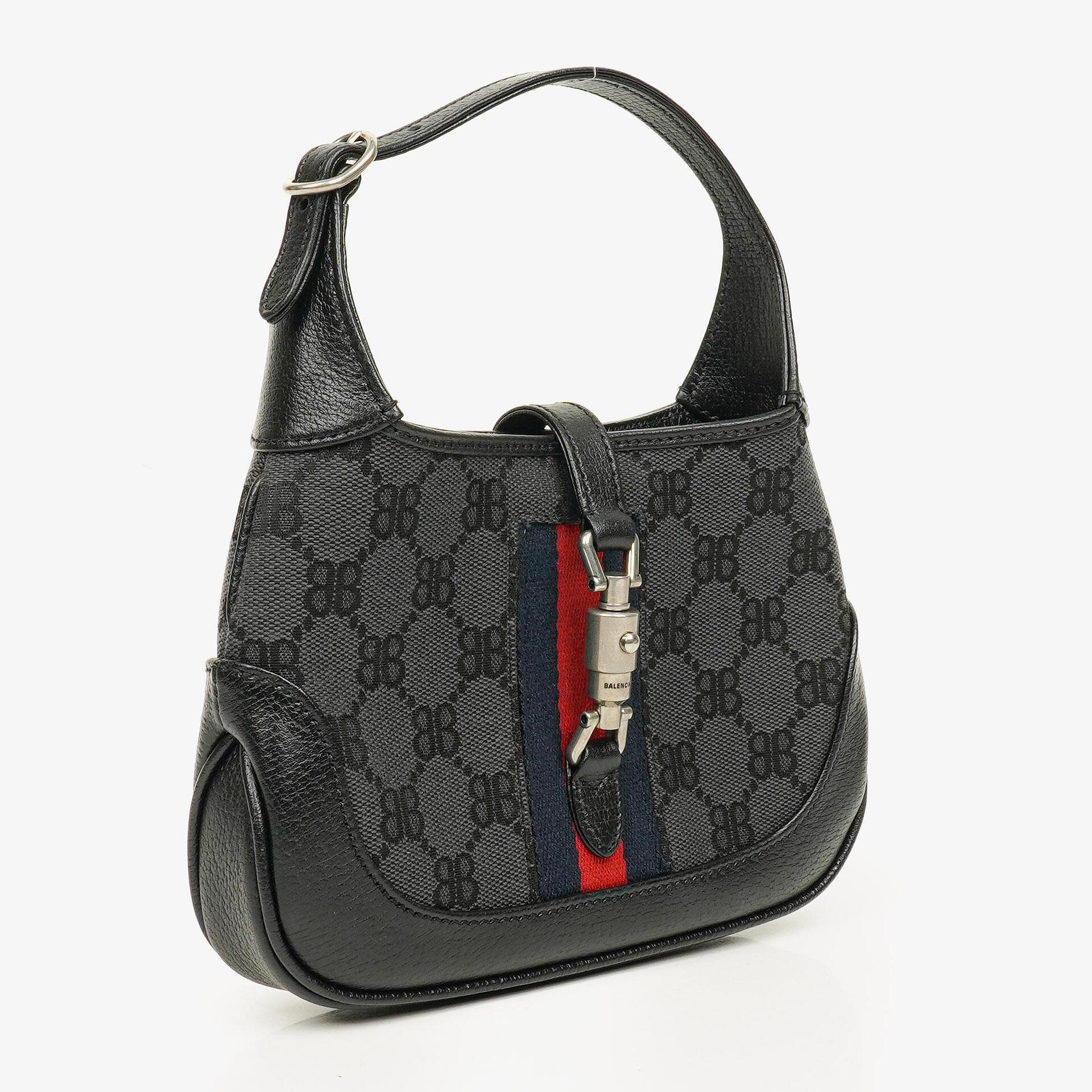 Balenciaga x Gucci The Hacker Project 1961 Mini Jackie Tasche aus schwarzem/grauem Canvas und Leder