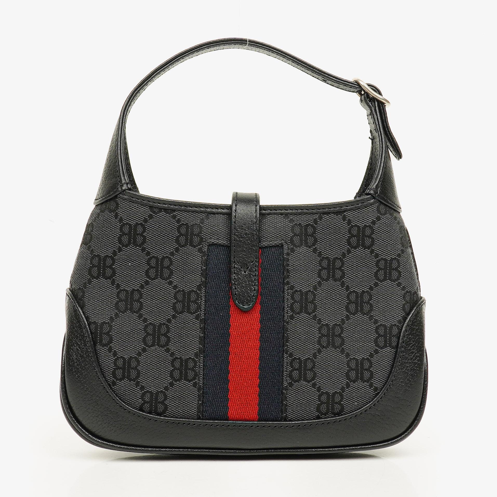 Balenciaga x Gucci The Hacker Project 1961 Mini Jackie Tasche aus schwarzem/grauem Canvas und Leder