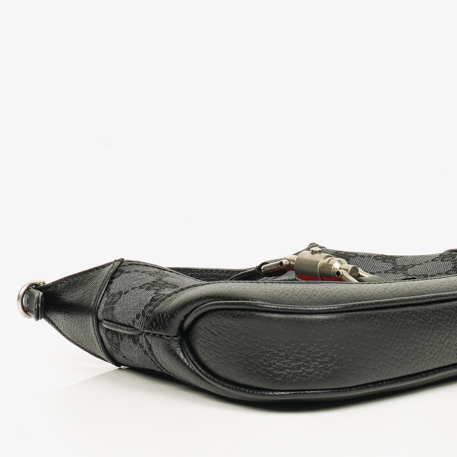 Balenciaga x Gucci The Hacker Project 1961 Mini Jackie Tasche aus schwarzem/grauem Canvas und Leder
