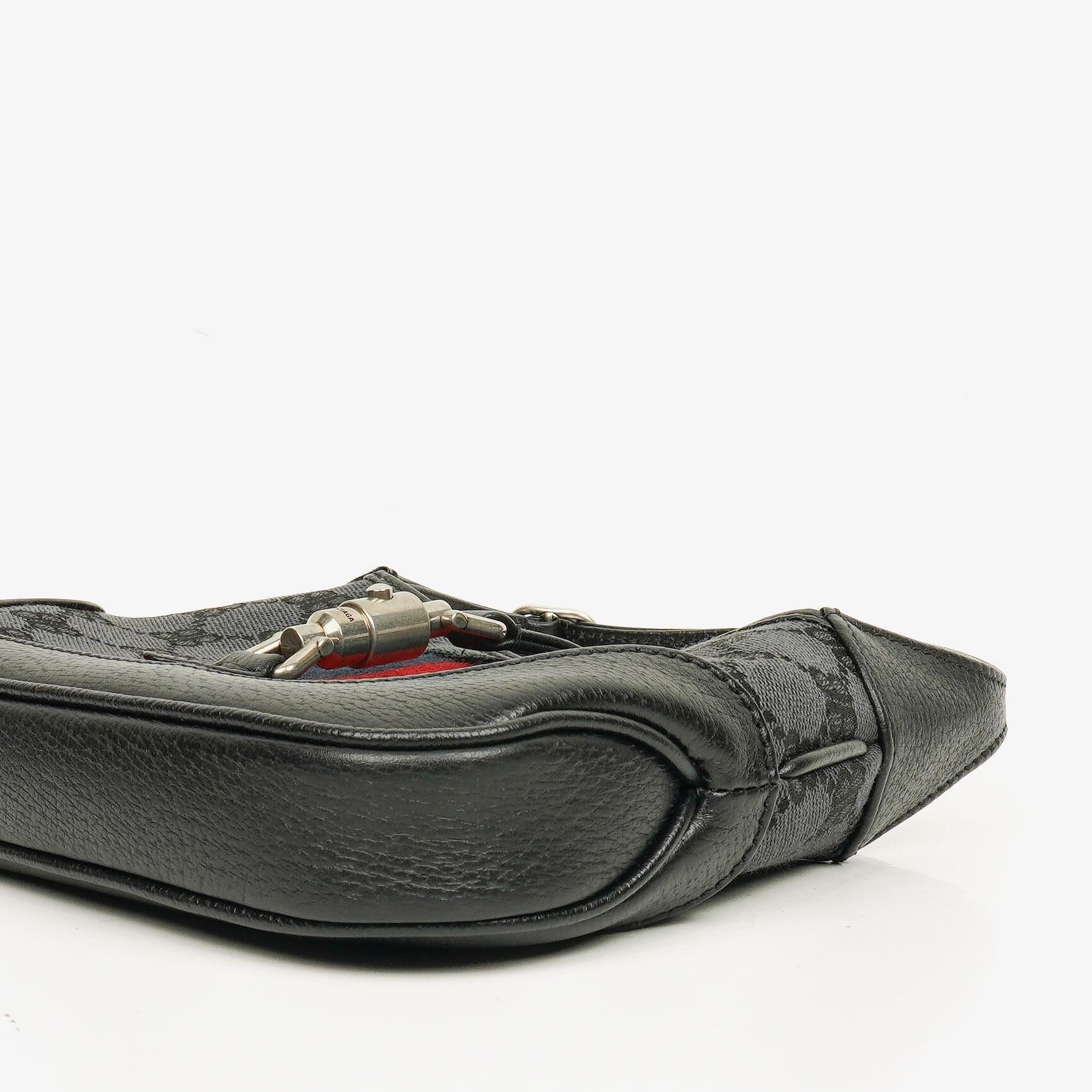 Balenciaga x Gucci The Hacker Project 1961 Mini Jackie Tasche aus schwarzem/grauem Canvas und Leder