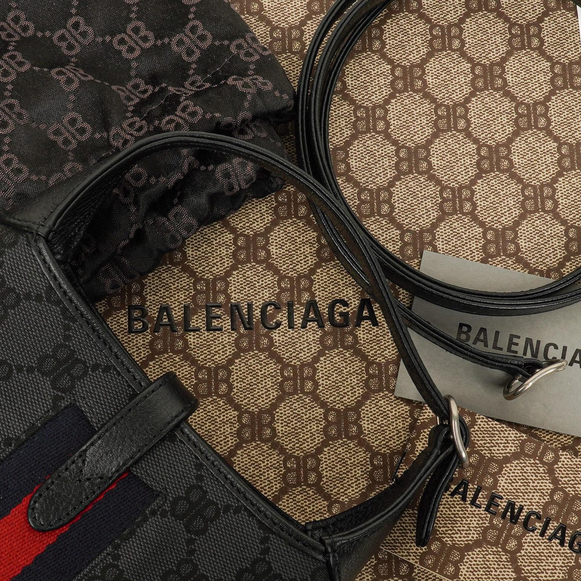 Balenciaga x Gucci The Hacker Project 1961 Mini Jackie Tasche aus schwarzem/grauem Canvas und Leder