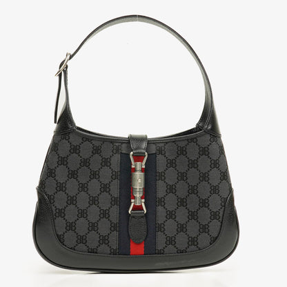 Balenciaga x Gucci The Hacker Project 1961 Small Jackie Tasche in Schwarz/Grau aus Canvas/Leder