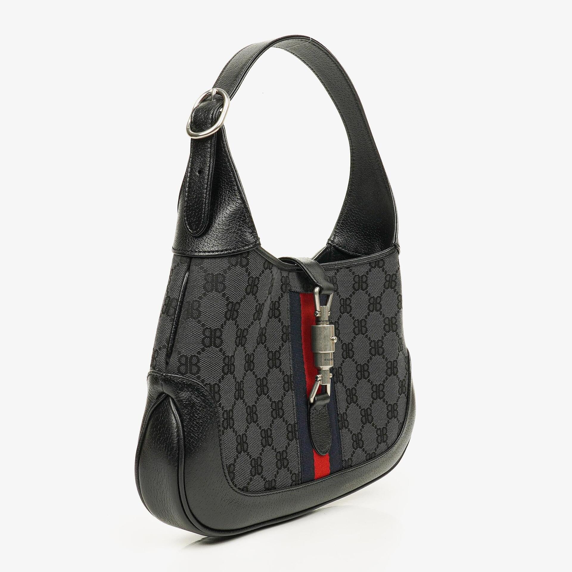 Balenciaga x Gucci The Hacker Project 1961 Small Jackie Tasche in Schwarz/Grau aus Canvas/Leder
