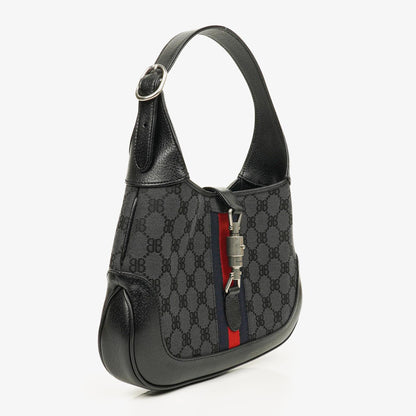 Balenciaga x Gucci The Hacker Project 1961 Small Jackie Tasche in Schwarz/Grau aus Canvas/Leder