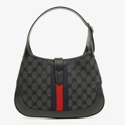 Balenciaga x Gucci The Hacker Project 1961 Small Jackie Tasche in Schwarz/Grau aus Canvas/Leder