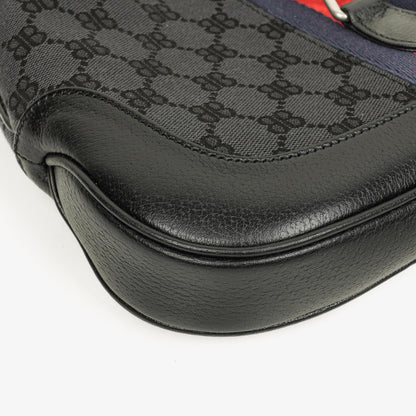 Balenciaga x Gucci The Hacker Project 1961 Small Jackie Tasche in Schwarz/Grau aus Canvas/Leder