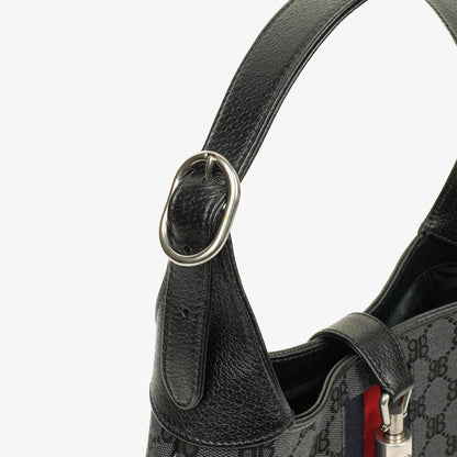 Balenciaga x Gucci The Hacker Project 1961 Small Jackie Tasche in Schwarz/Grau aus Canvas/Leder