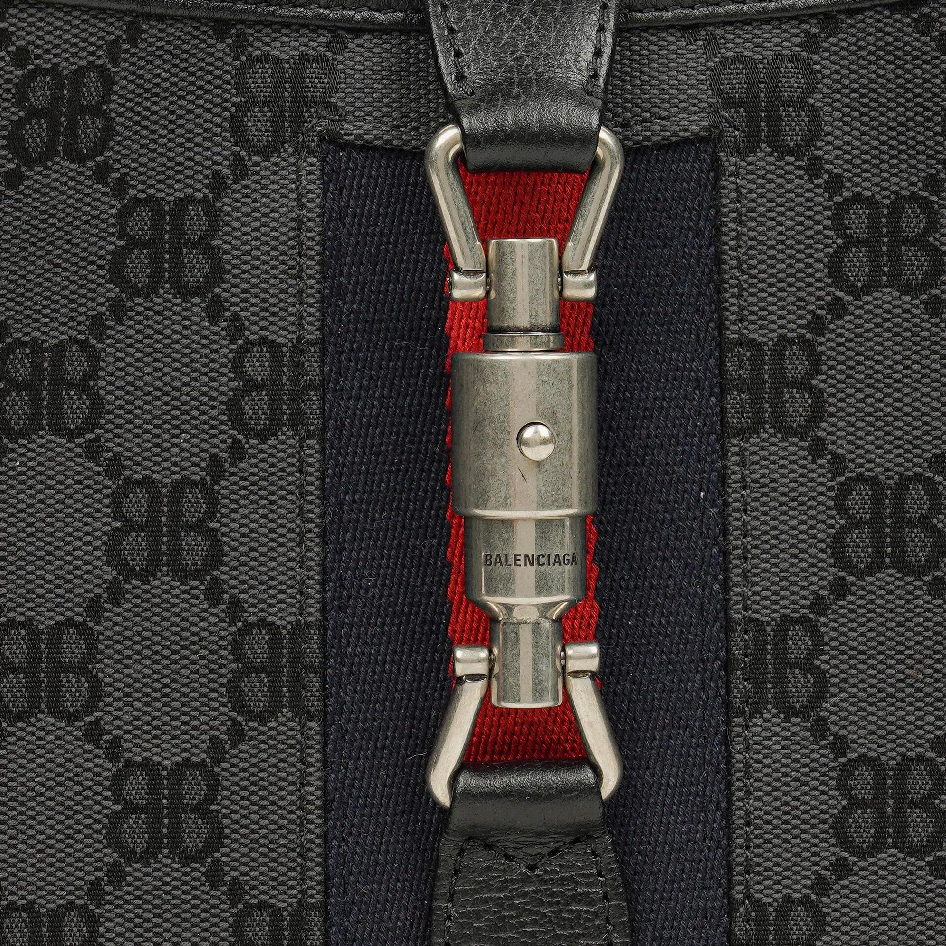 Balenciaga x Gucci The Hacker Project 1961 Small Jackie Tasche in Schwarz/Grau aus Canvas/Leder