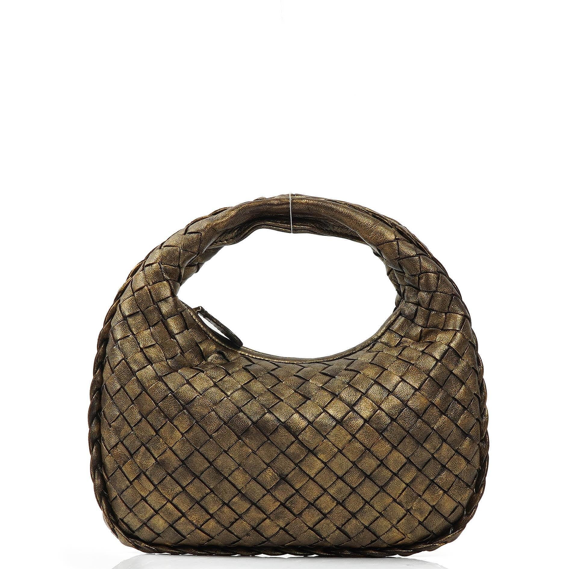 Bottega Veneta Mini Veneta Hobo Tasche aus Nappa Intrecciato in gealtertem Gold