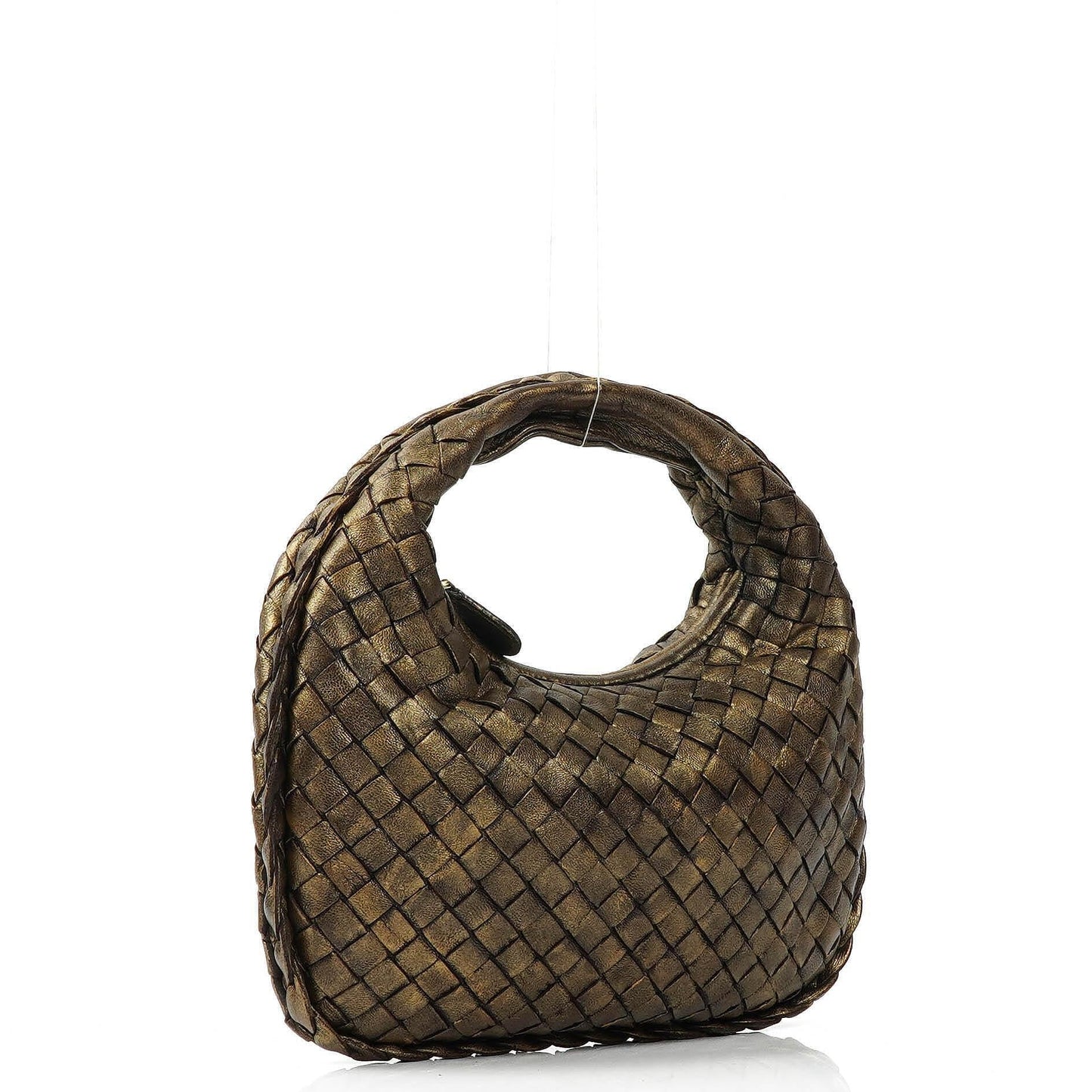 Bottega Veneta Mini Veneta Hobo Tasche aus Nappa Intrecciato in gealtertem Gold