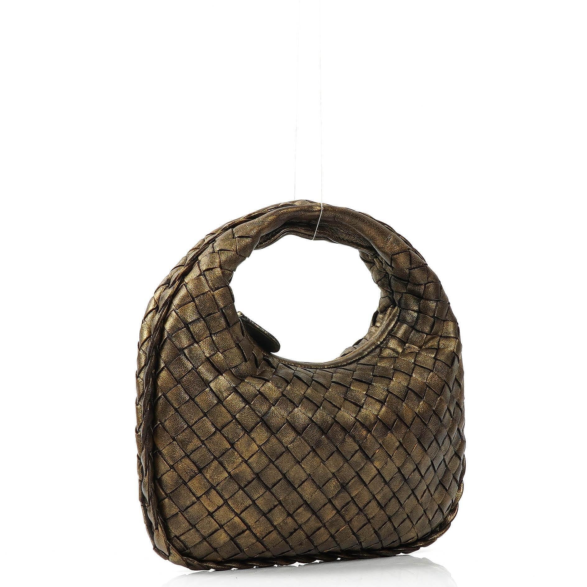 Bottega Veneta Mini Veneta Hobo Tasche aus Nappa Intrecciato in gealtertem Gold