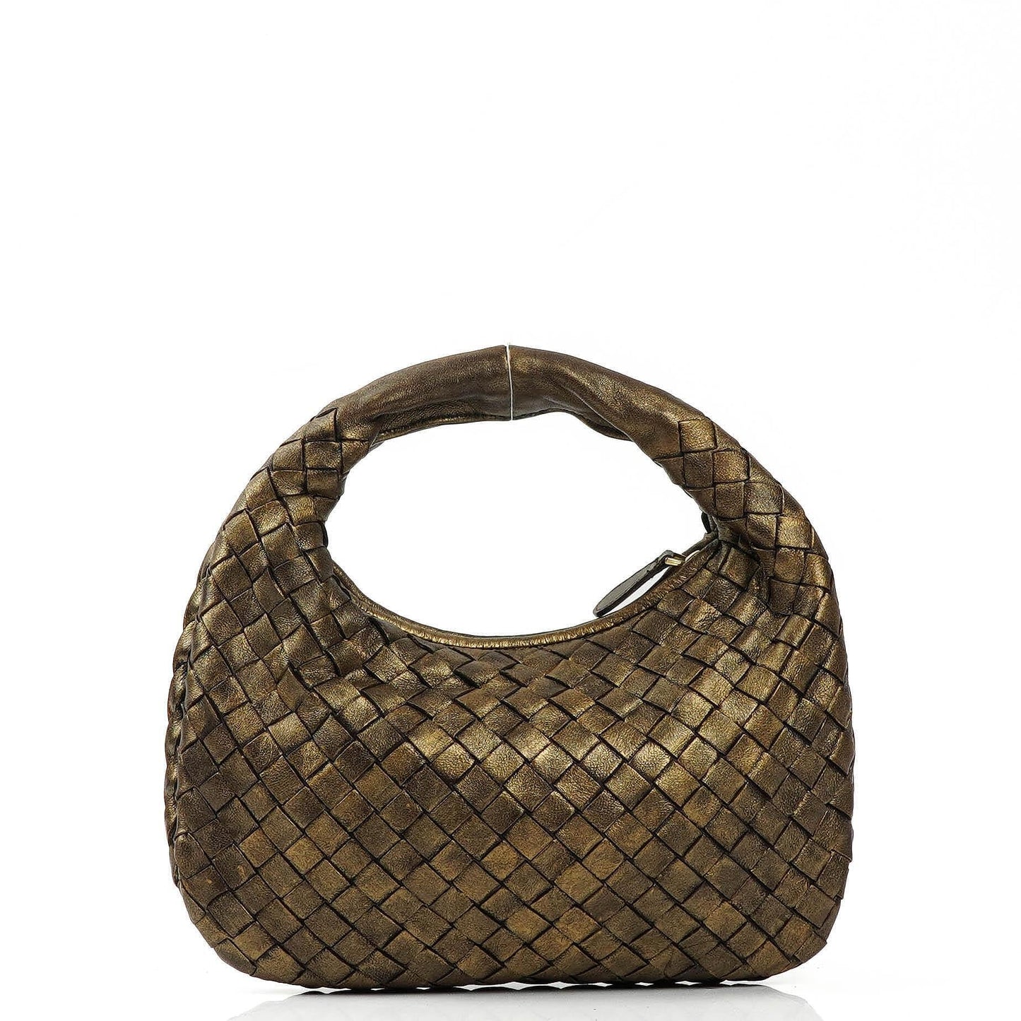Bottega Veneta Mini Veneta Hobo Tasche aus Nappa Intrecciato in gealtertem Gold
