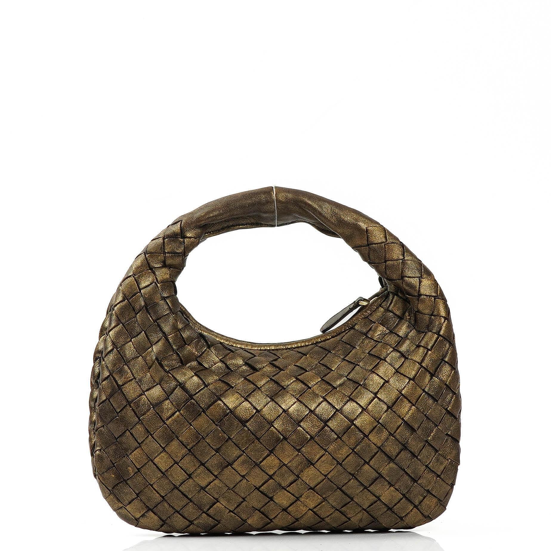 Bottega Veneta Mini Veneta Hobo Tasche aus Nappa Intrecciato in gealtertem Gold
