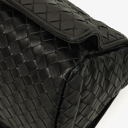 Bottega Veneta Schwarze Intrecciato Leder Geflochtener Griff Klapp-Schultertasche