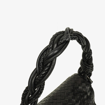 Bottega Veneta Schwarze Intrecciato Leder Geflochtener Griff Klapp-Schultertasche