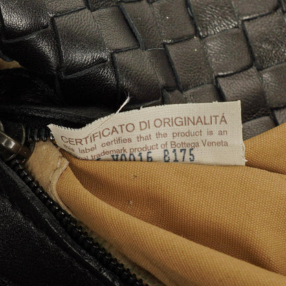 Bottega Veneta Schwarze Intrecciato Leder Geflochtener Griff Klapp-Schultertasche