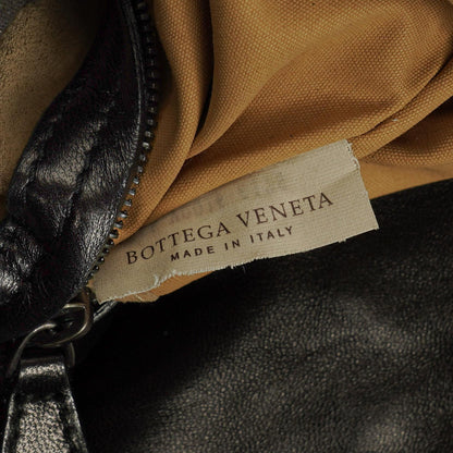 Bottega Veneta Schwarze Intrecciato Leder Geflochtener Griff Klapp-Schultertasche