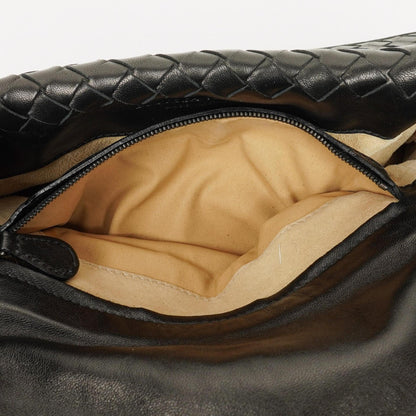 Bottega Veneta Schwarze Intrecciato Leder Geflochtener Griff Klapp-Schultertasche