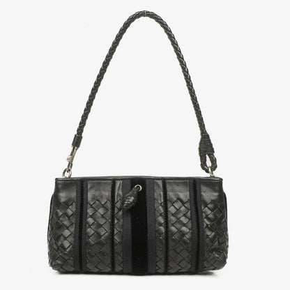 Bottega Veneta Intrecciato Schultertasche aus schwarzem Leder