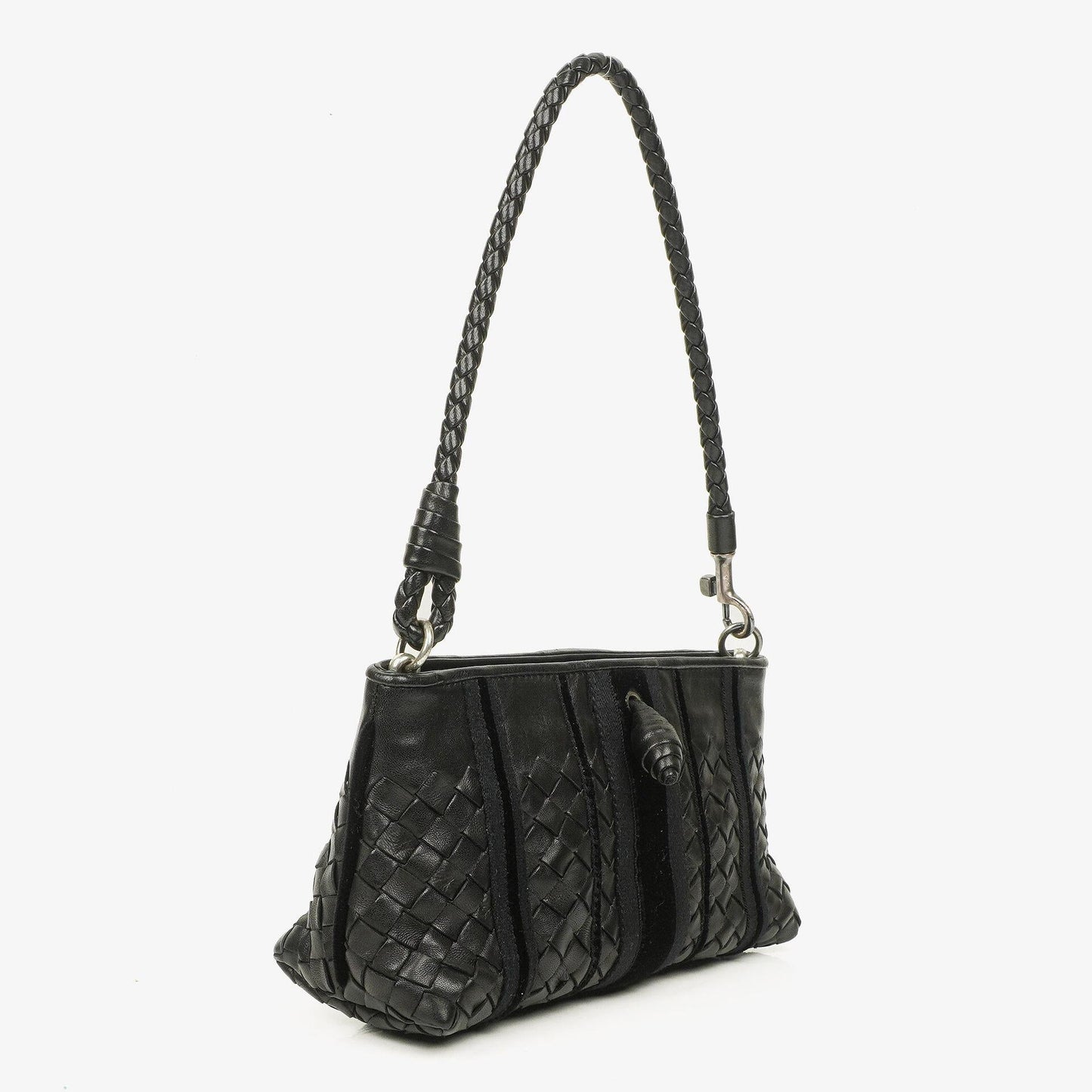 Bottega Veneta Intrecciato Schultertasche aus schwarzem Leder