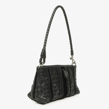 Bottega Veneta Intrecciato Schultertasche aus schwarzem Leder