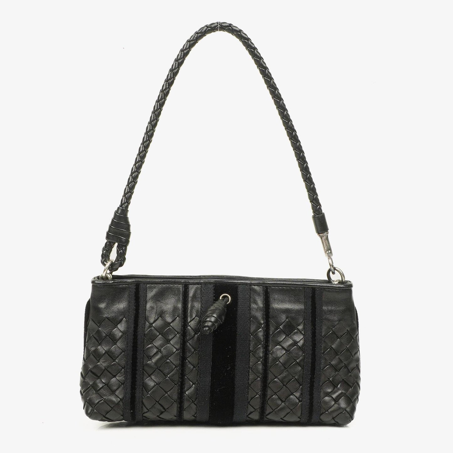 Bottega Veneta Intrecciato Schultertasche aus schwarzem Leder