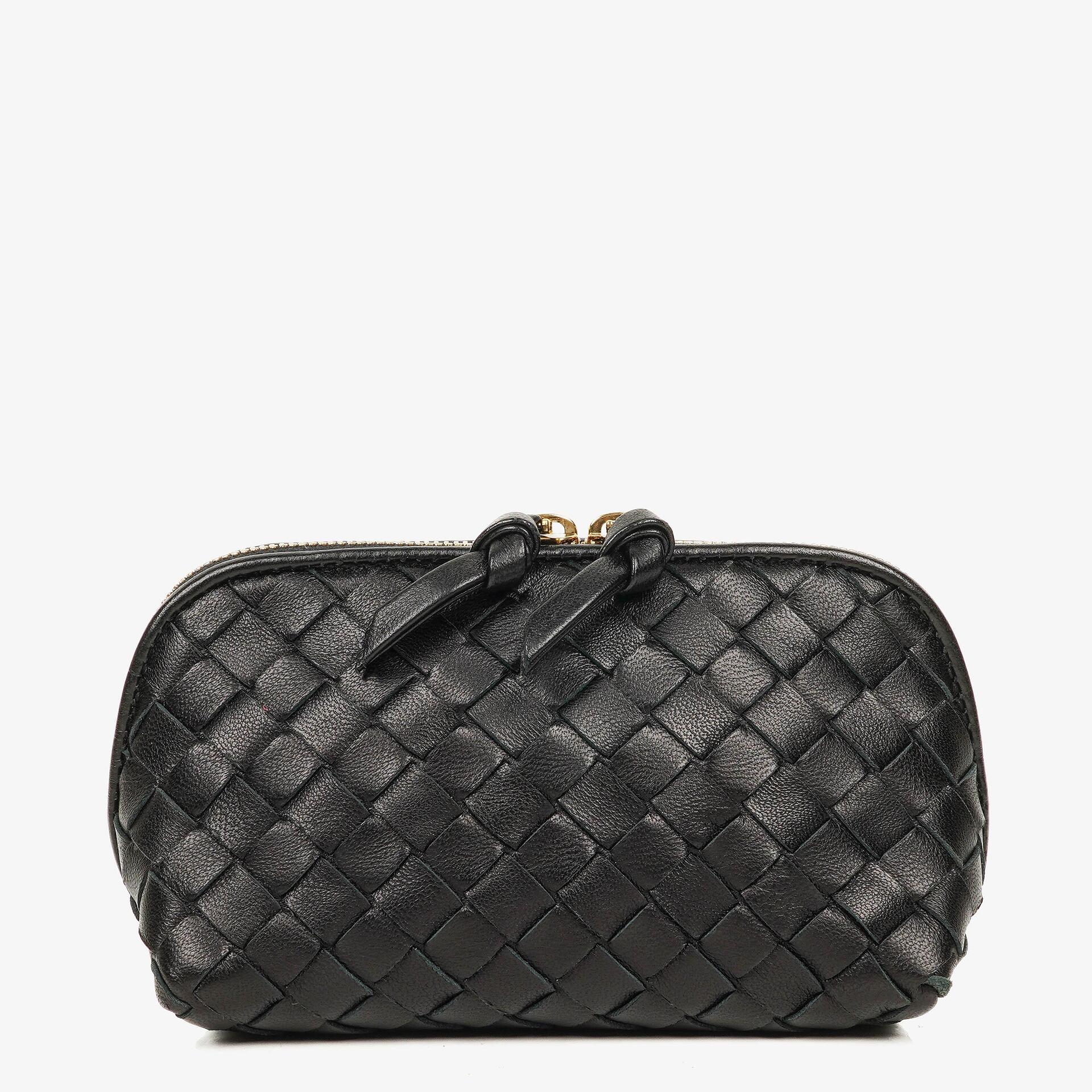 Bottega Veneta Kosmetiktasche aus schwarzem Intrecciato Nappaleder
