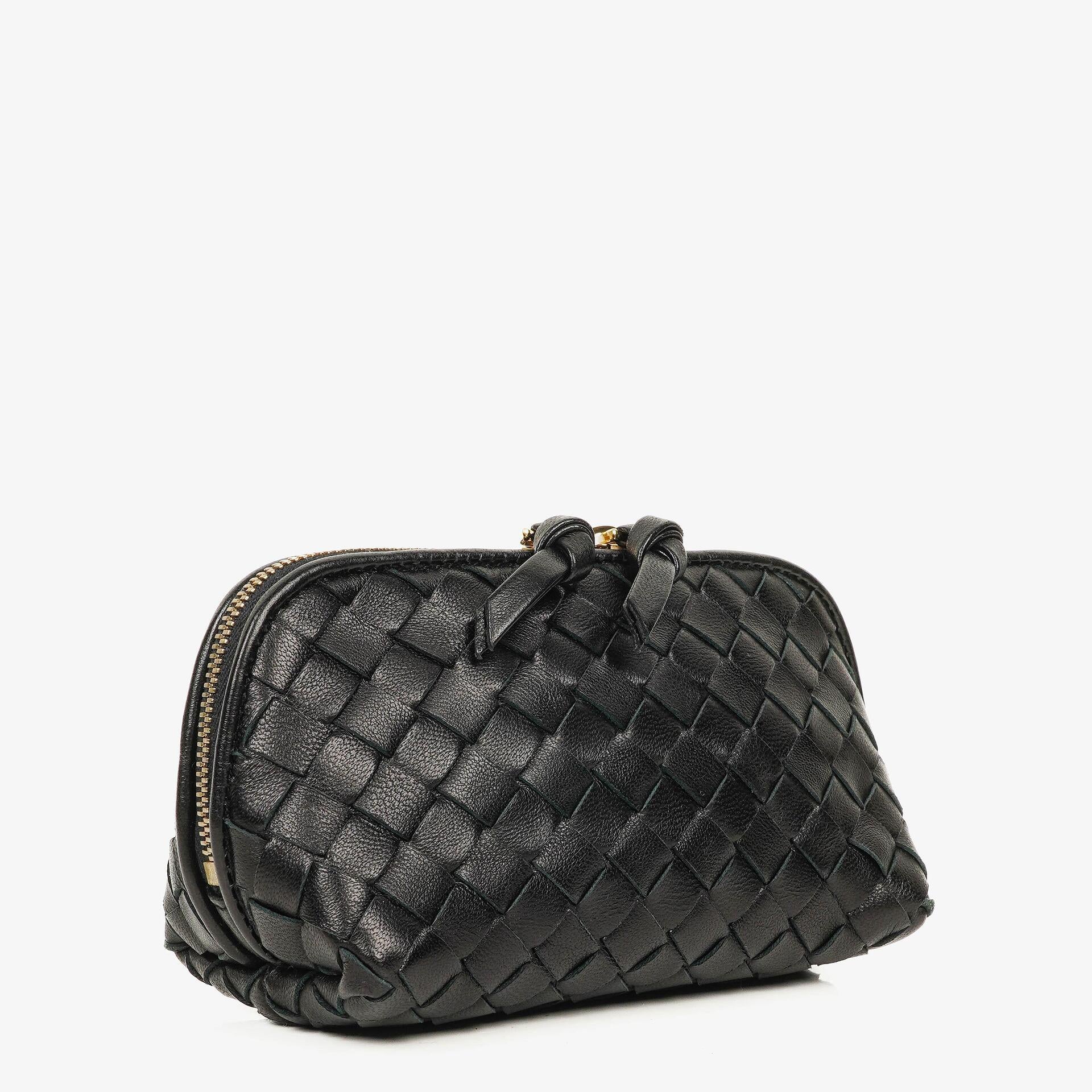 Bottega Veneta Kosmetiktasche aus schwarzem Intrecciato Nappaleder