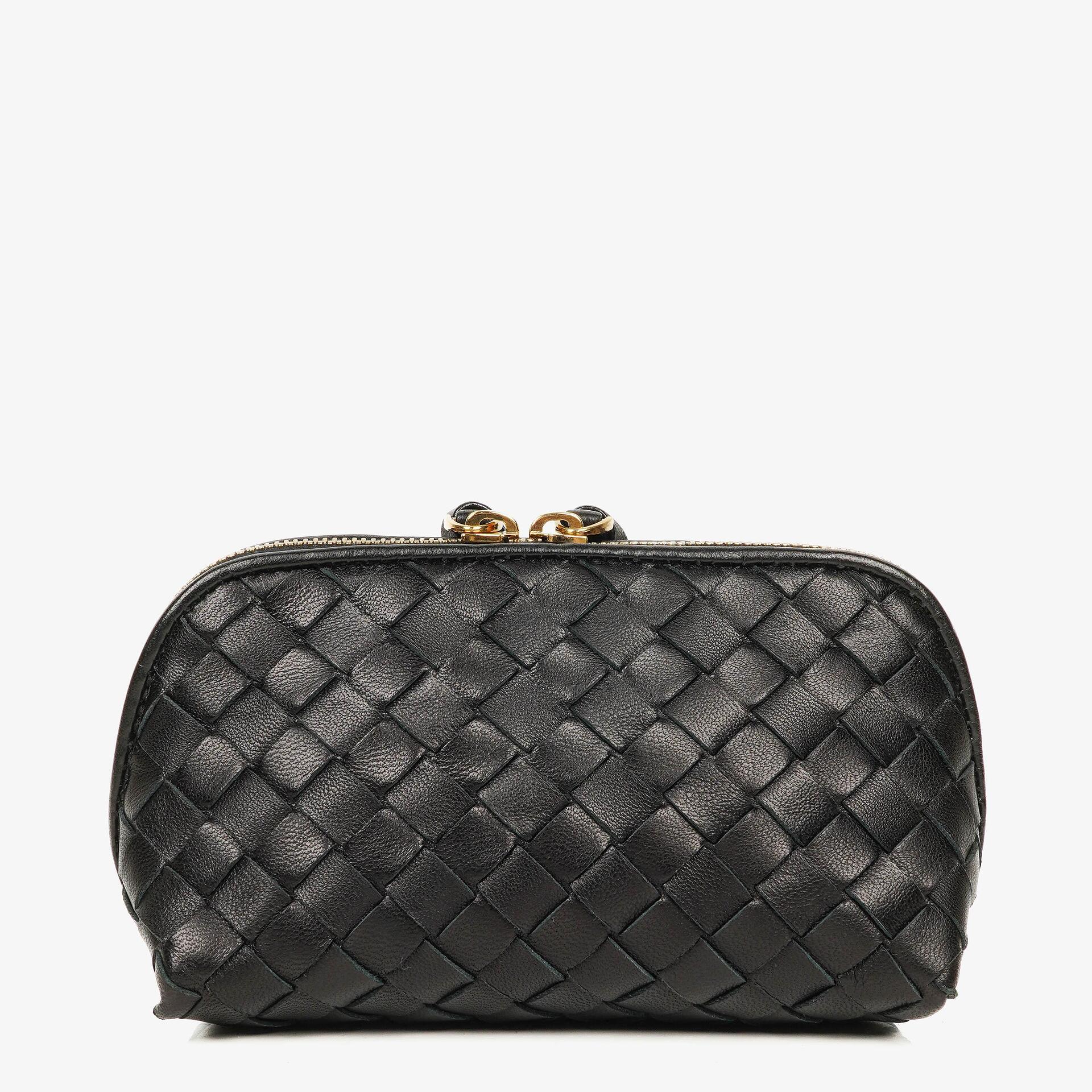 Bottega Veneta Kosmetiktasche aus schwarzem Intrecciato Nappaleder