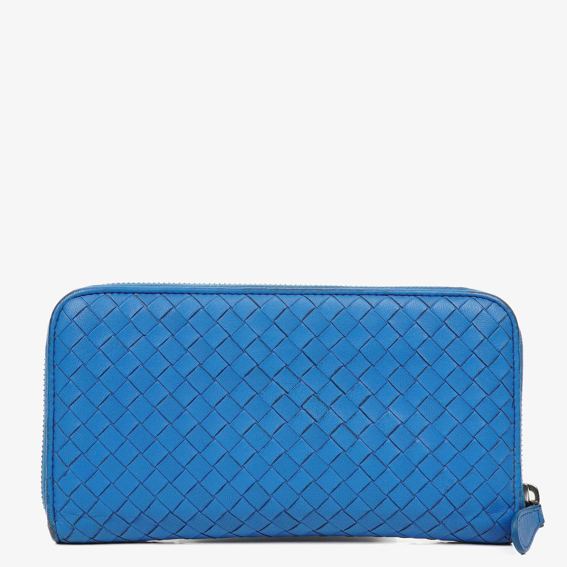 Bottega Veneta Continental Geldbörse aus blauem Intrecciato-Leder