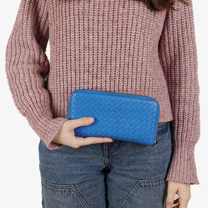 Bottega Veneta Continental Geldbörse aus blauem Intrecciato-Leder