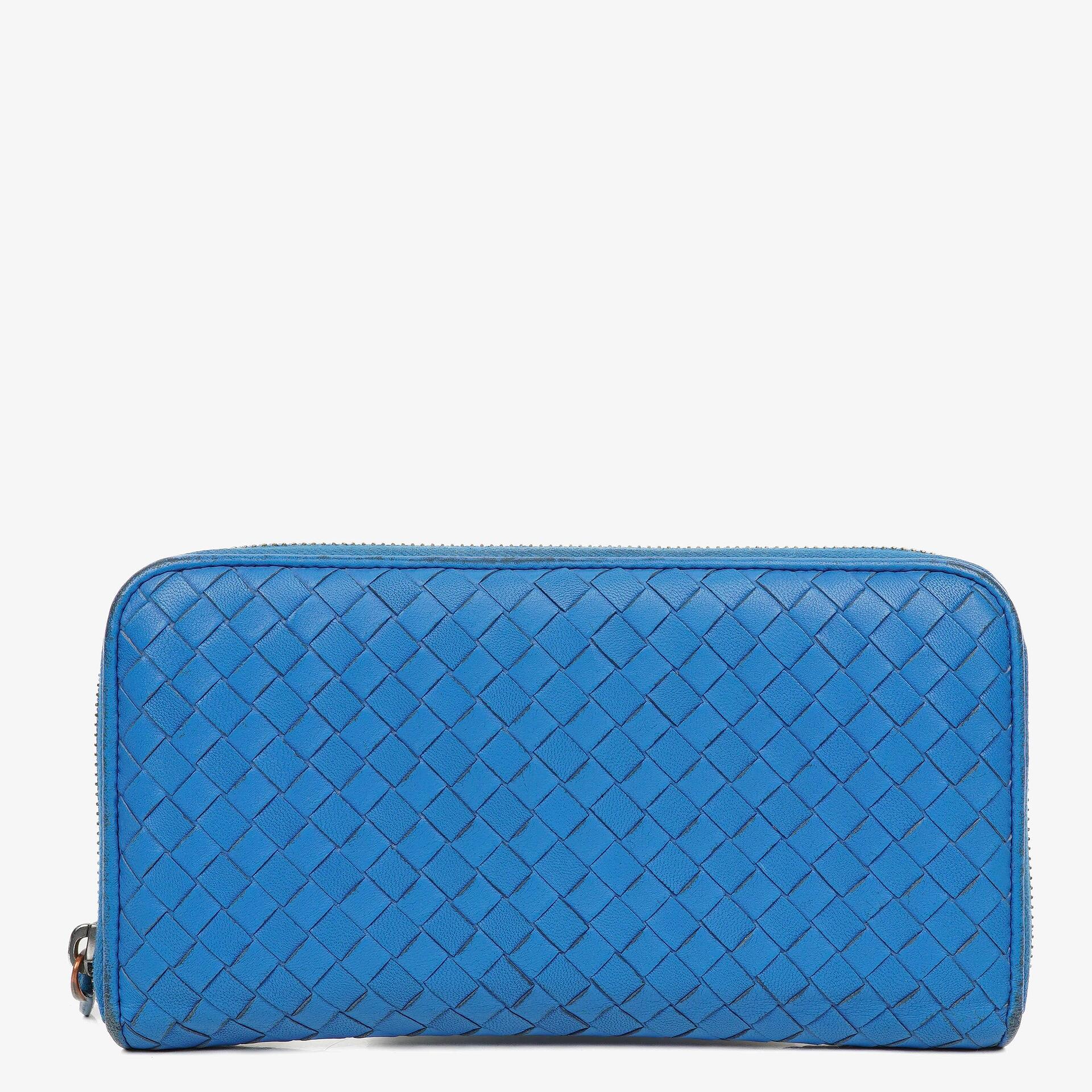 Bottega Veneta Continental Geldbörse aus blauem Intrecciato-Leder