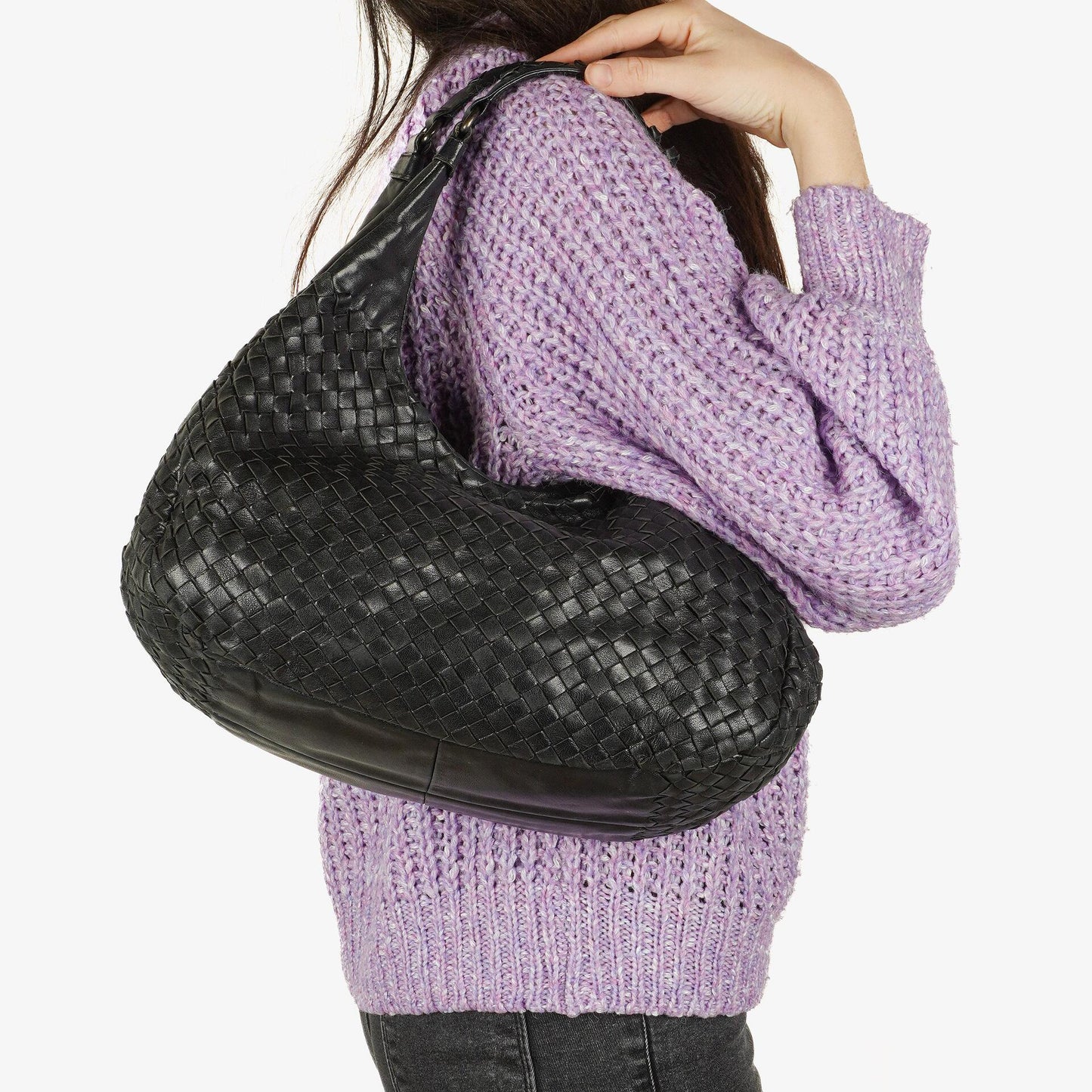 Bottega Veneta Intrecciato Campana Schwarze Hobo Tasche