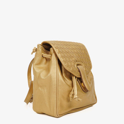 Bottega Veneta Intrecciato Rucksack in Gold