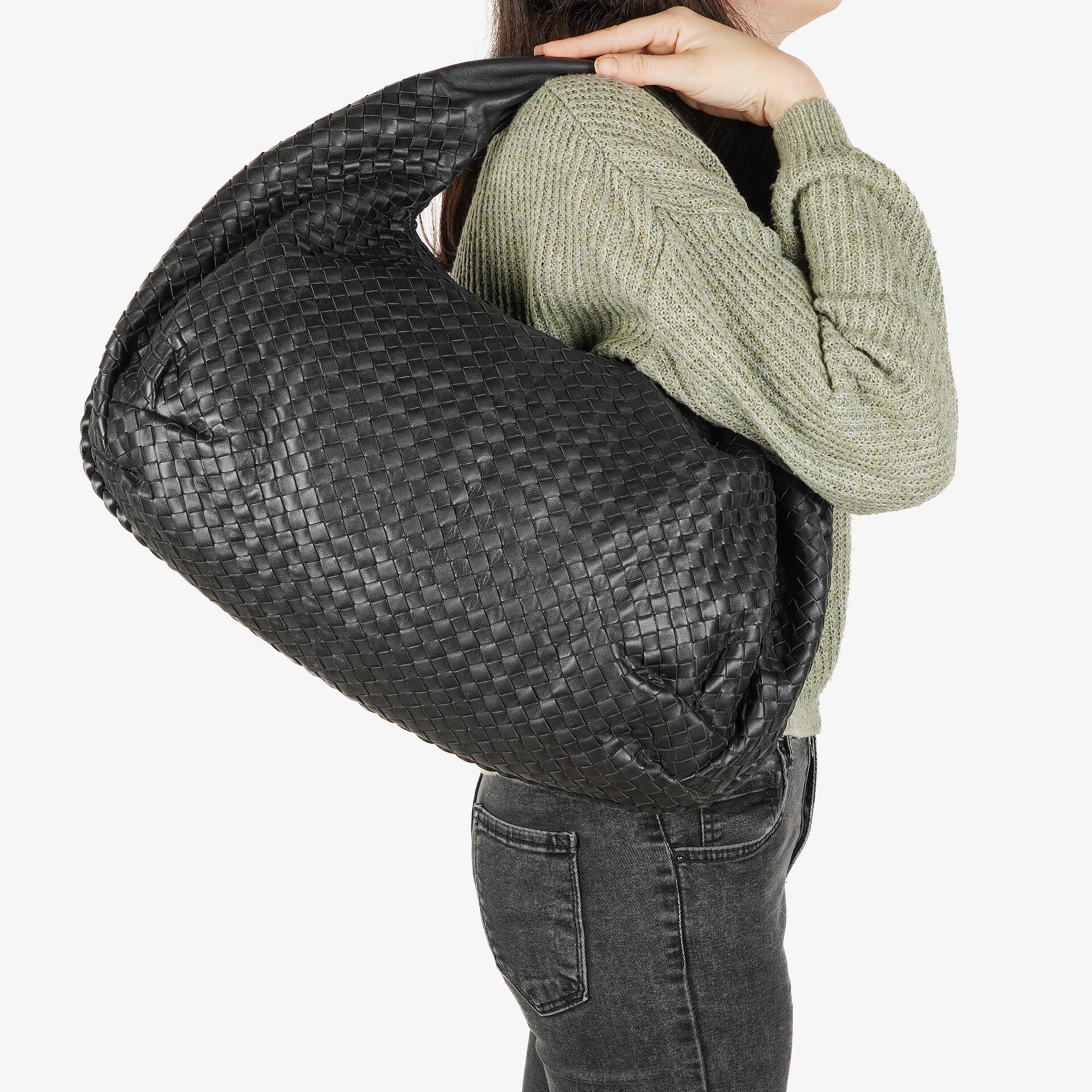 Bottega Veneta Große Belly Veneta Hobo-Tasche aus schwarzem Intrecciato-Nappaleder