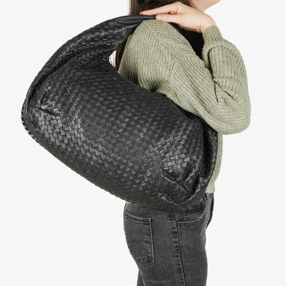 Bottega Veneta Große Belly Veneta Hobo-Tasche aus schwarzem Intrecciato-Nappaleder
